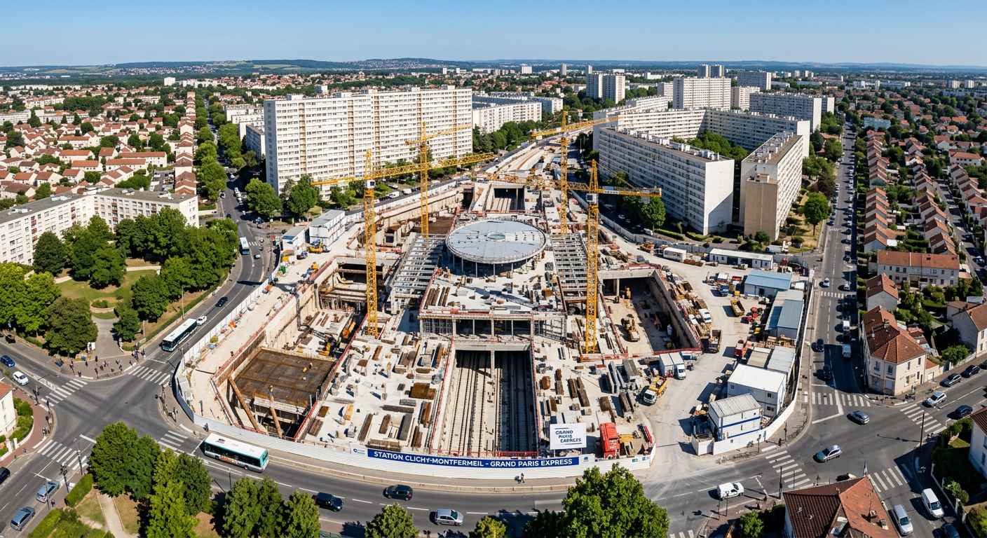 Chantier de la gare Champigny Centre sur la ligne 15 Sud du Grand Paris Express