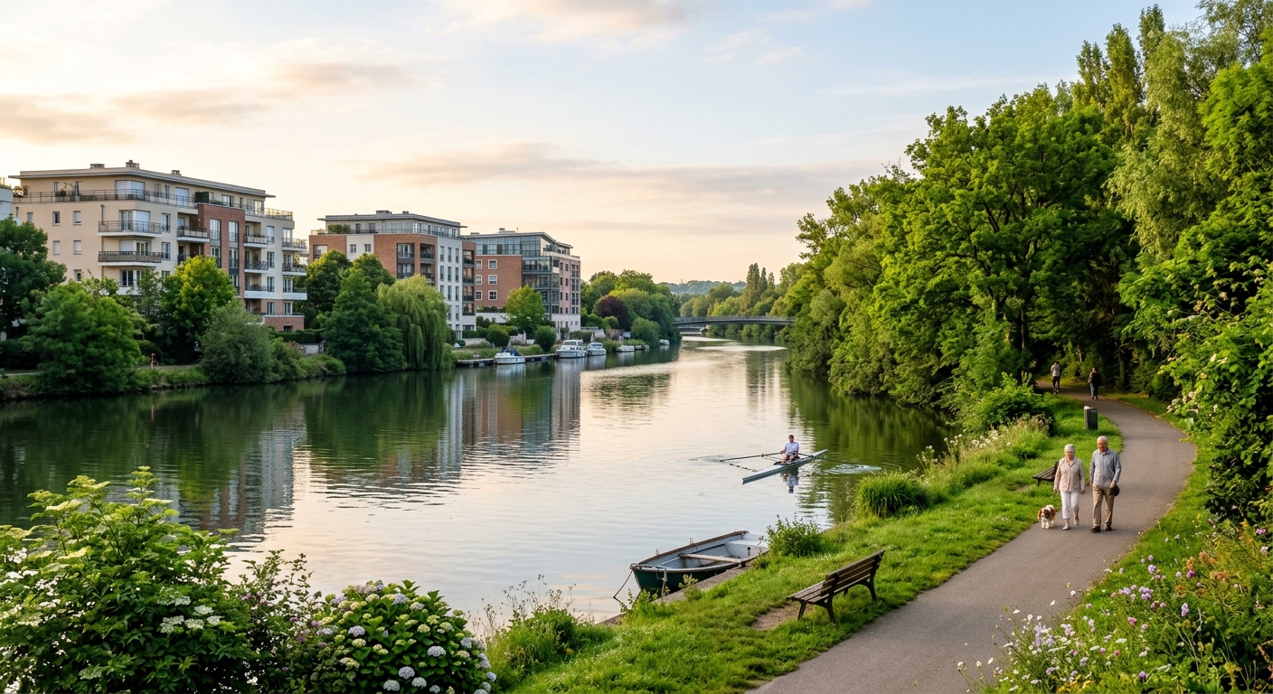 Bords de Marne à Champigny avec résidences neuves en arrière-plan