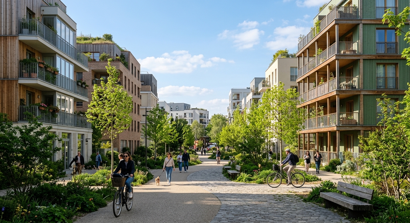 Écoquartier du Fort d'Issy avec résidences neuves et espaces verts