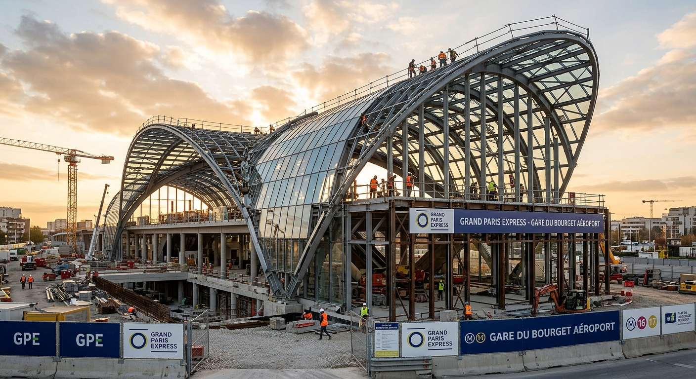 Chantier de construction de la gare Noisy-Champs du Grand Paris Express