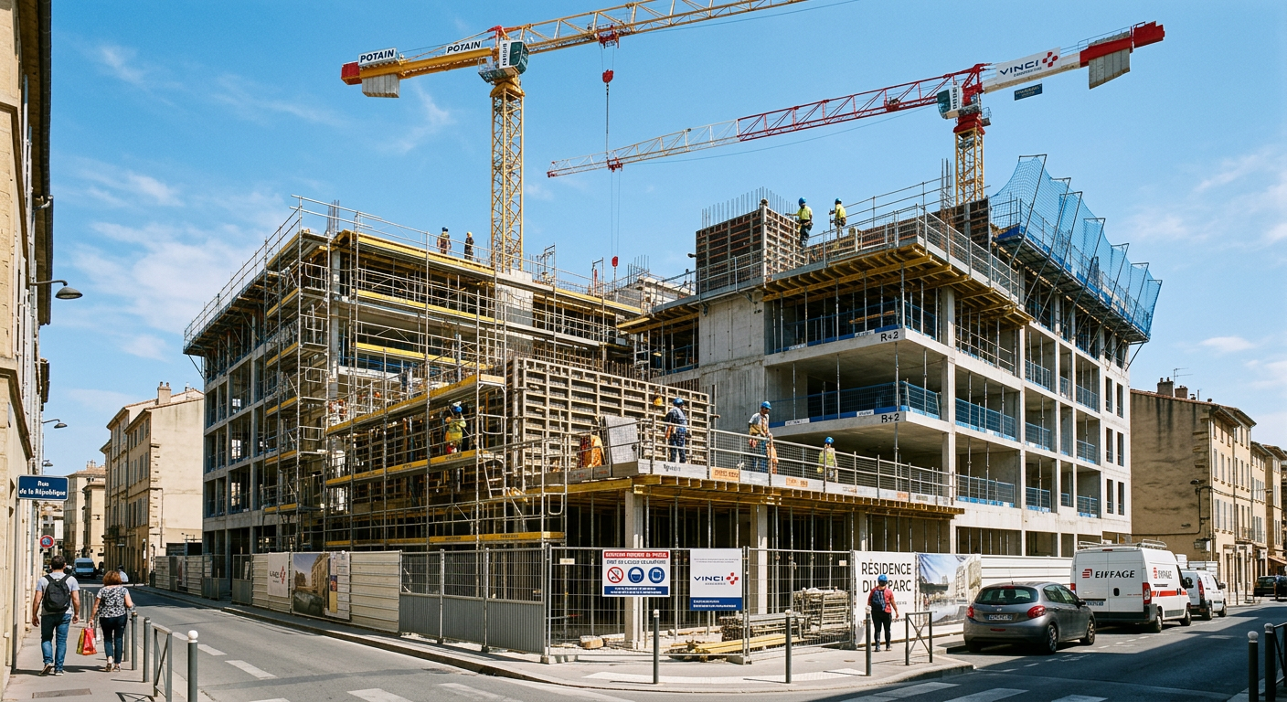 Chantier de construction d’un immeuble neuf en VEFA en France