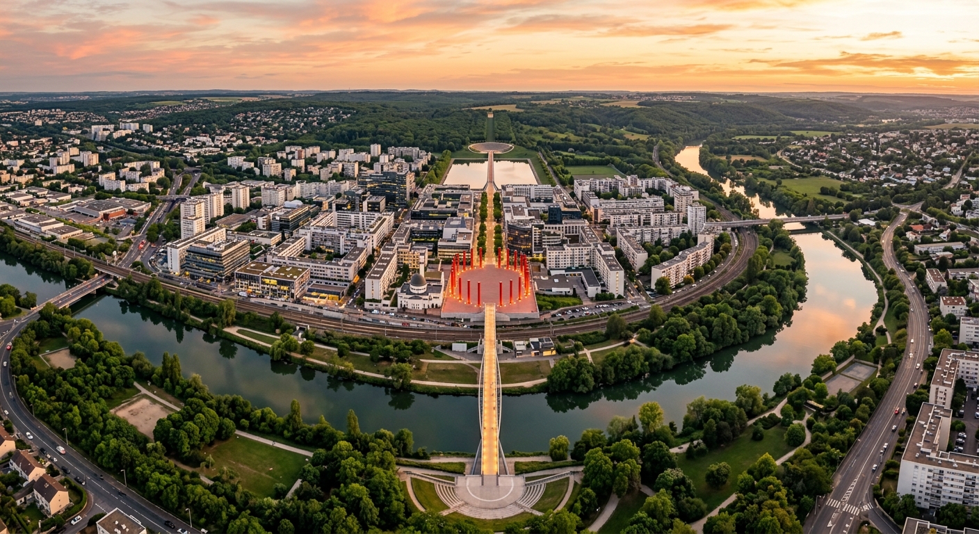 Centre-ville de Cergy-Préfecture avec immeubles modernes et espaces verts