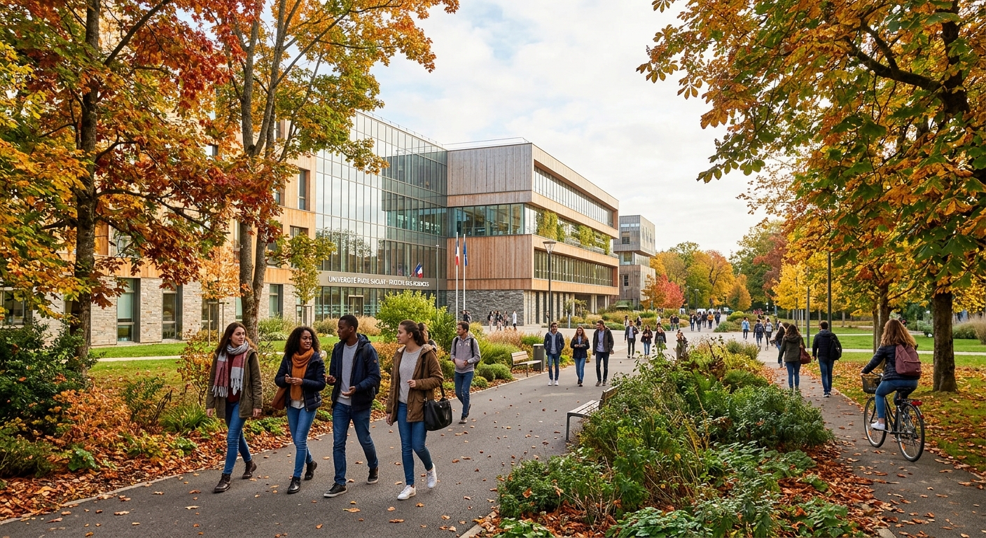 Campus universitaire de Cergy avec étudiants et bâtiments modernes
