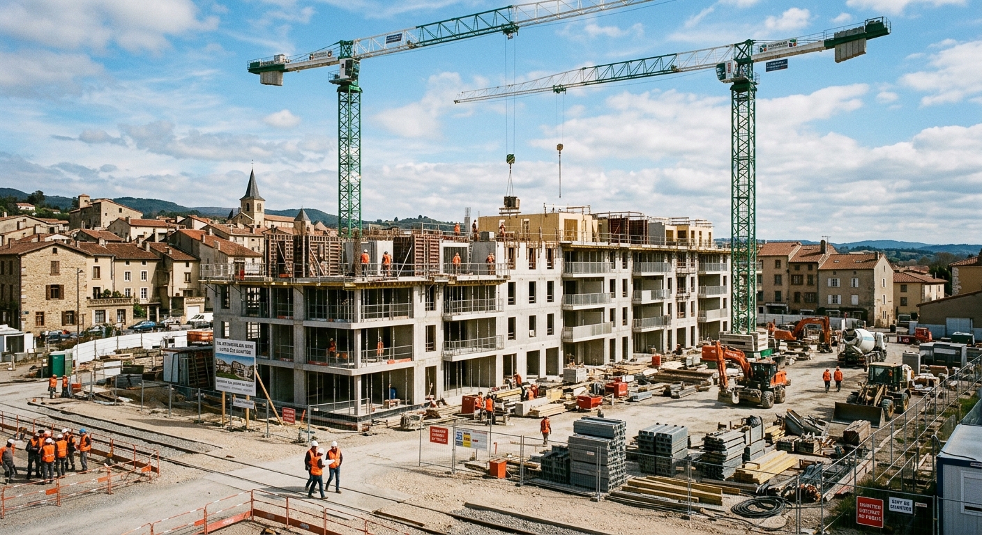 Chantier de construction d'un programme neuf à Bezons avec grues