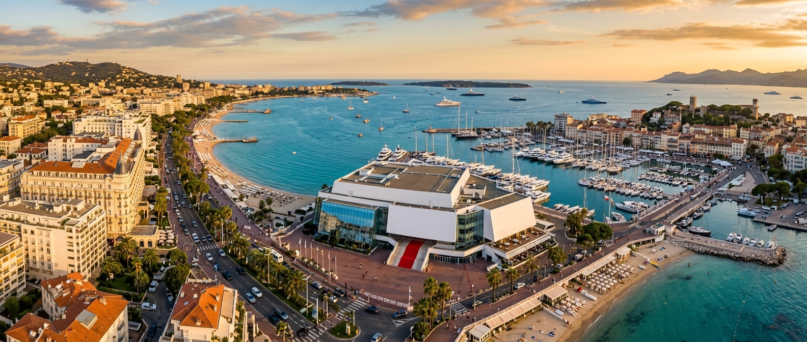 La Croisette à Cannes avec le Palais des Festivals et la mer Méditerranée