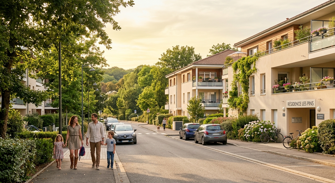 Rue résidentielle calme à Clamart avec immeubles neufs et arbres matures