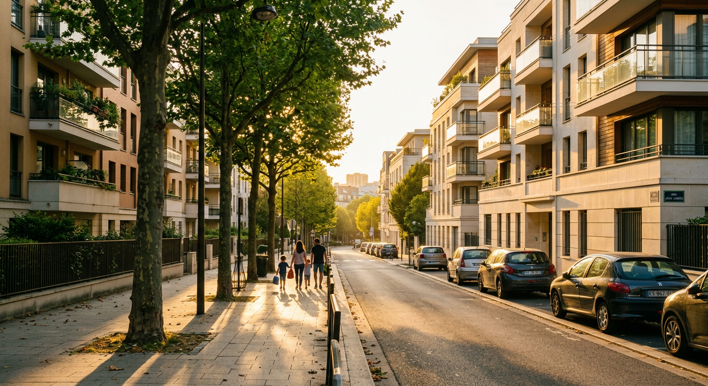 Rue résidentielle de Fontenay-sous-Bois avec immeubles neufs et arbres matures