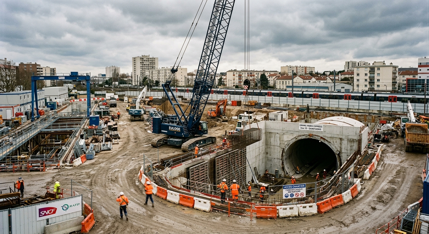 Chantier de la ligne 18 du Grand Paris Express dans le sud de l'Île-de-France