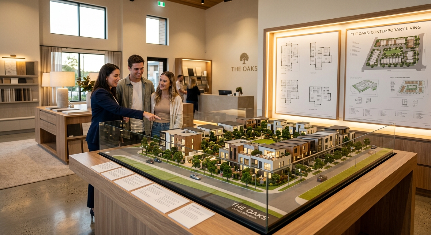 Maquette de programme immobilier neuf dans un showroom de promoteur
