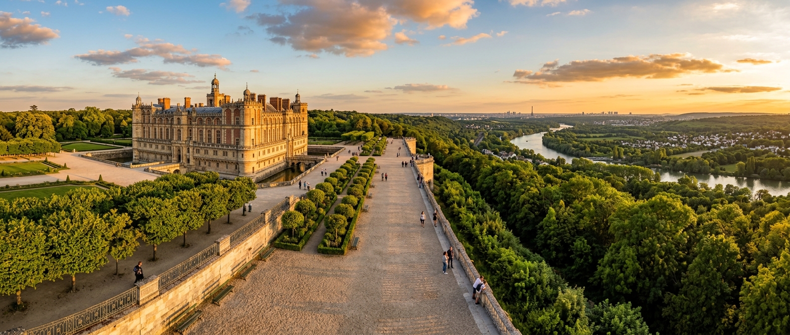 Panorama de la Grande Terrasse de Saint-Germain-en-Laye surplombant la vallée de la Seine
