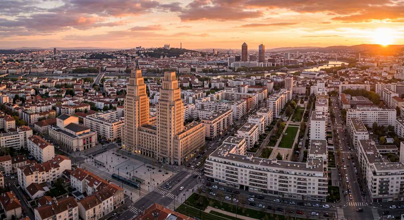 Skyline de Villeurbanne avec les tours Gratte-Ciel et bâtiments résidentiels modernes