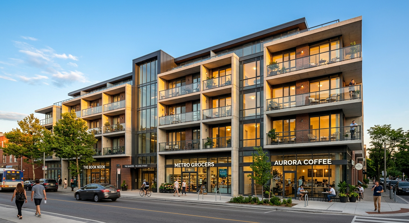 Immeuble neuf avec commerces en rez-de-chaussée et logements aux étages supérieurs