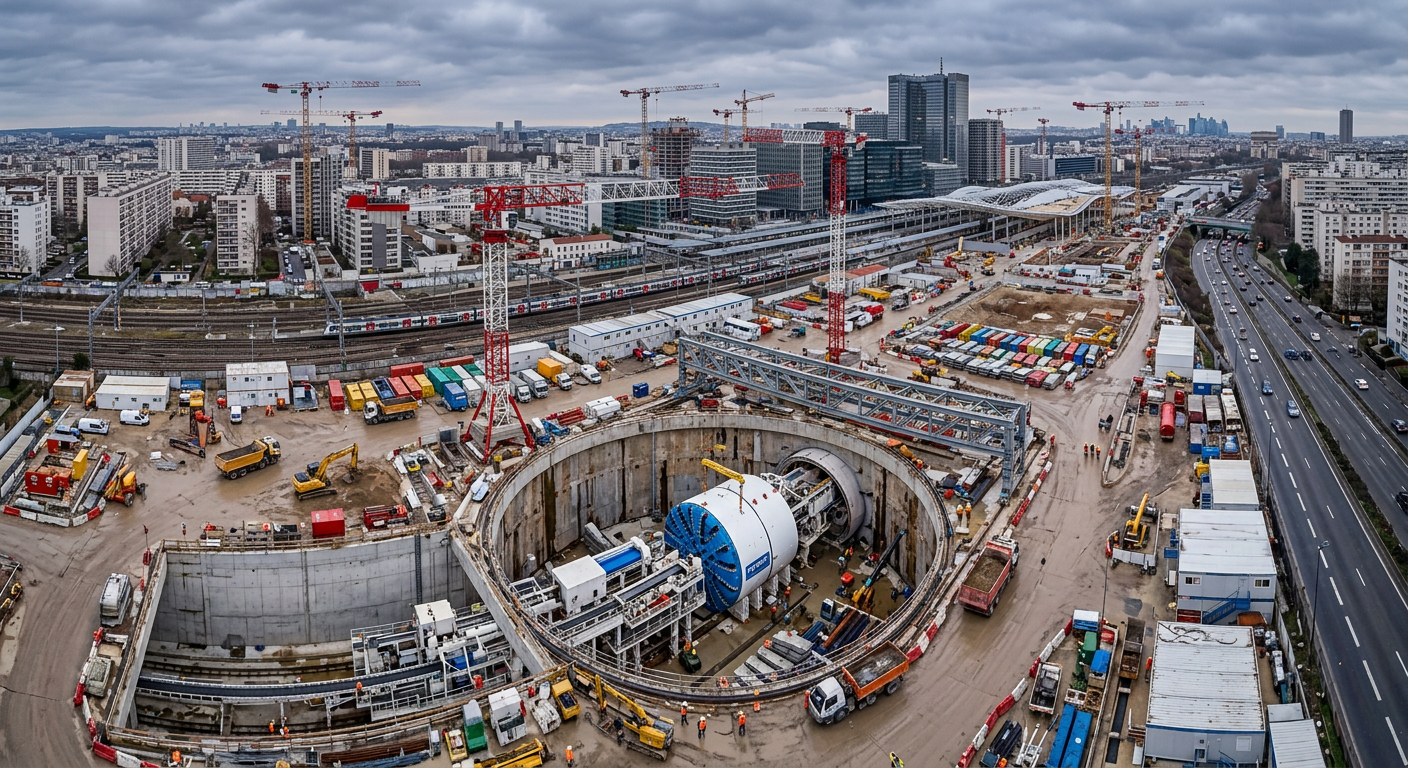 Tunnelier du Grand Paris Express près de la gare Saint-Denis Pleyel en 2026
