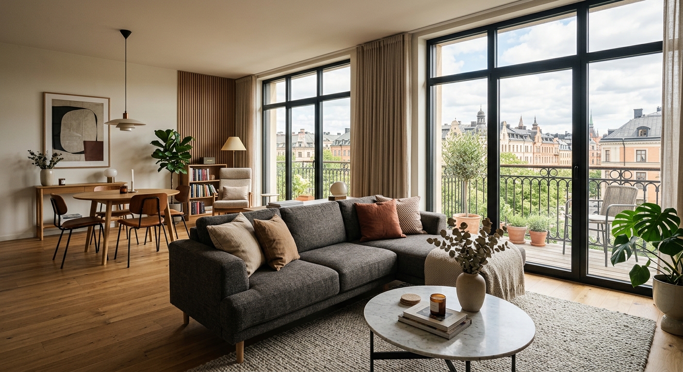 Intérieur meublé d'un appartement neuf en location LMNP avec mobilier moderne