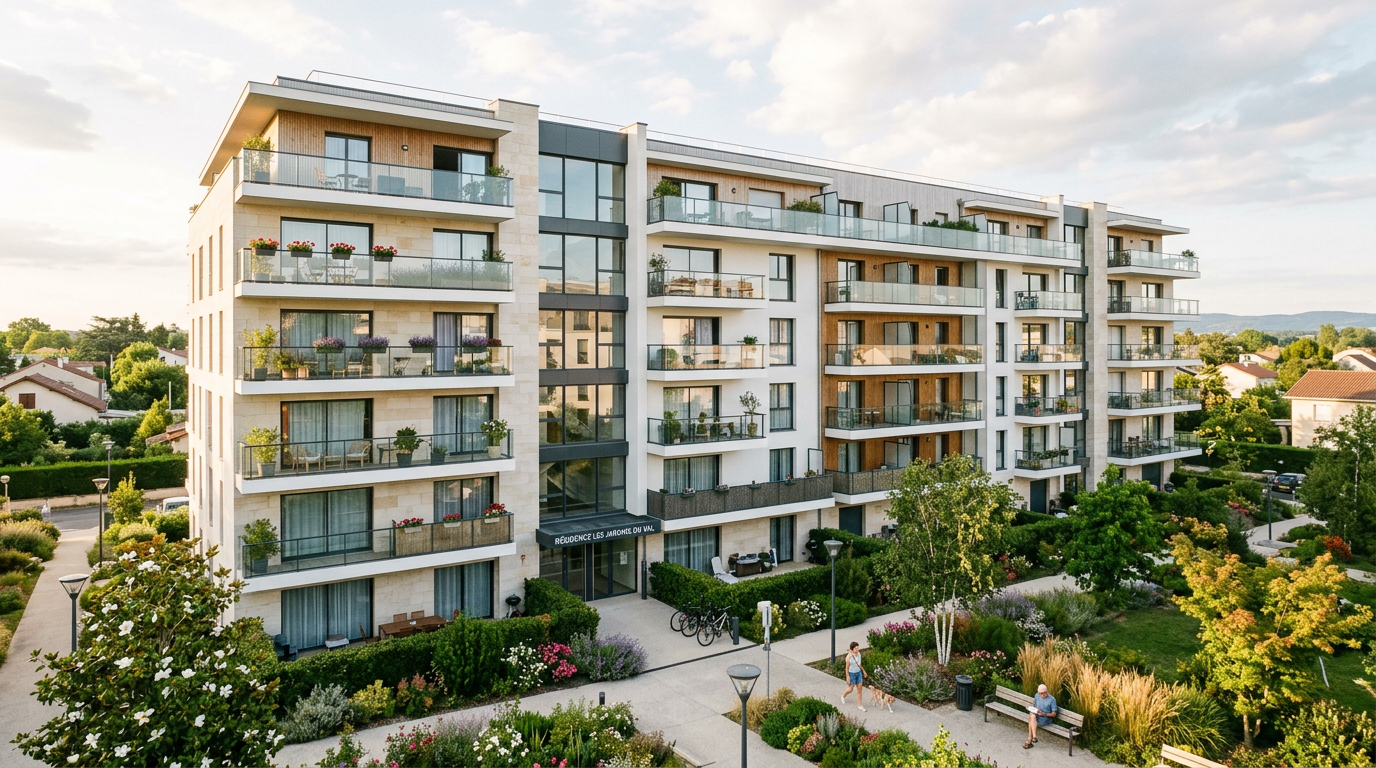 Résidence neuve avec balcons et jardin paysager dans une commune du Val-d'Oise
