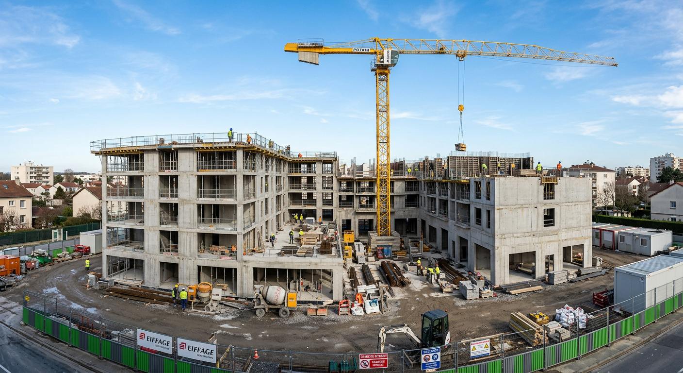 Chantier de construction d'un immeuble neuf en VEFA