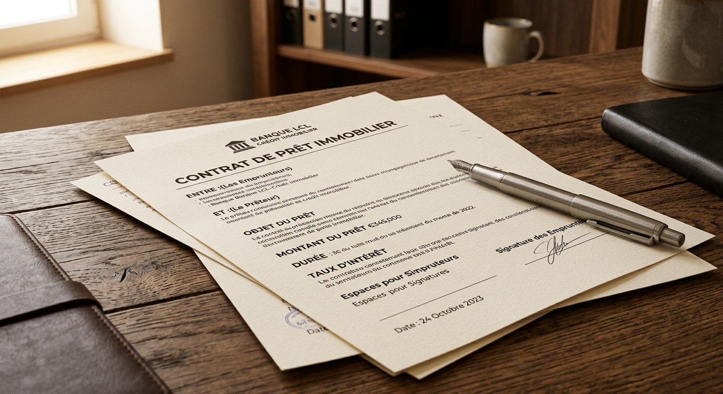 Signature d'un contrat de prêt immobilier pour achat en VEFA