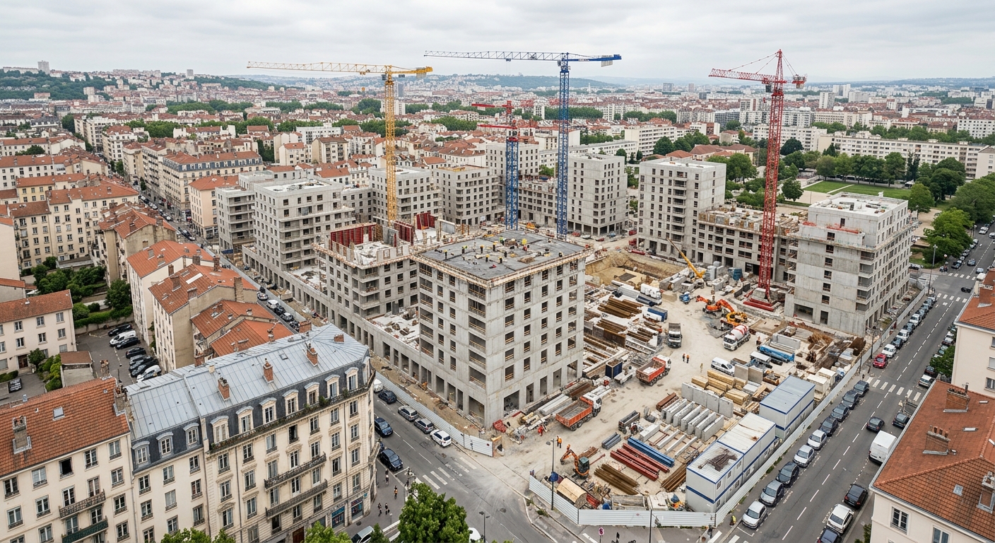 Chantier de construction résidentielle en France vue aérienne