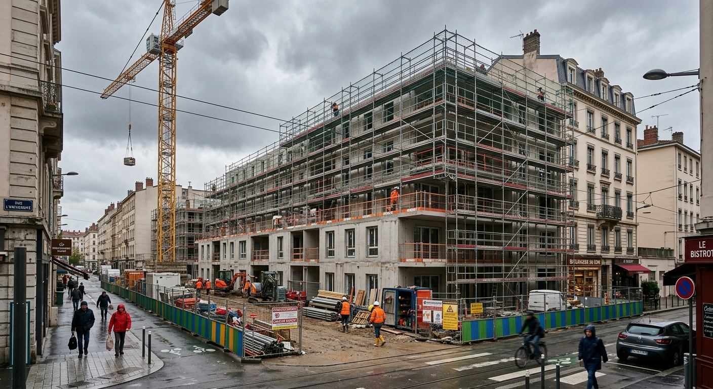 Chantier de construction d'un immeuble résidentiel neuf en France