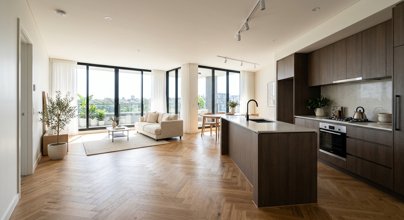 Intérieur d'un appartement neuf livré avec finitions haut de gamme