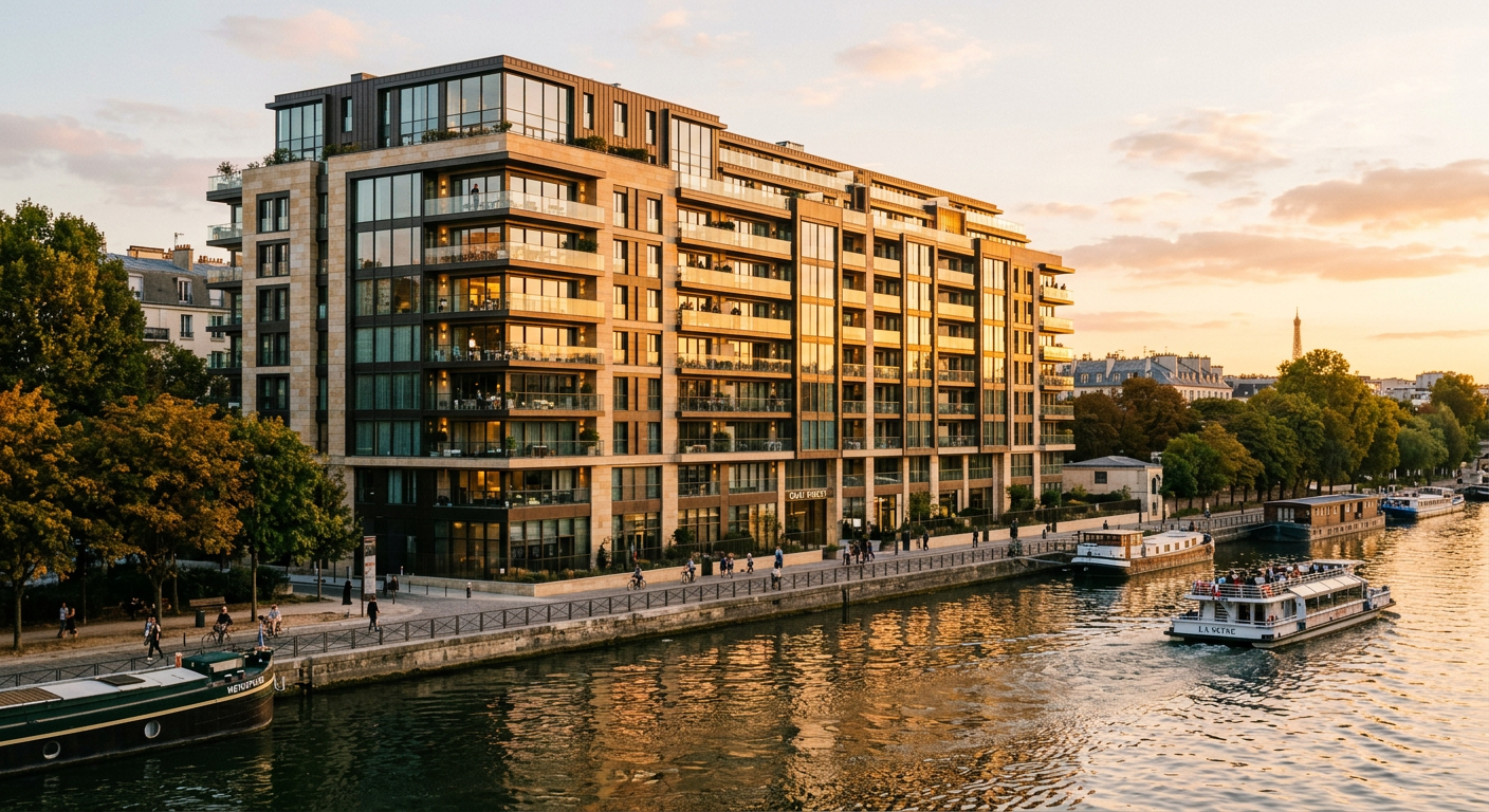Résidence neuve de standing en bord de Seine à Levallois-Perret avec balcons vitrés
