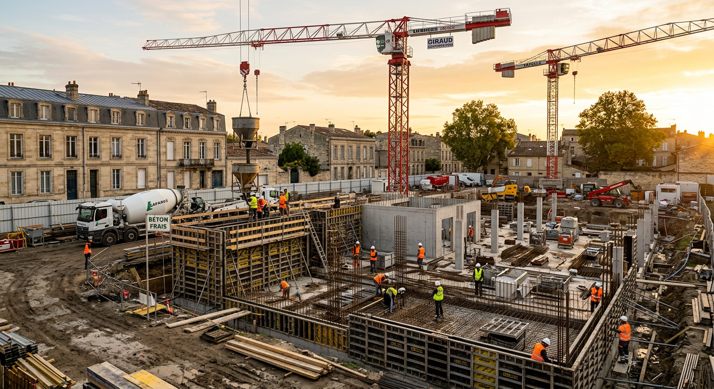 Chantier de construction d'une résidence neuve en phase fondations