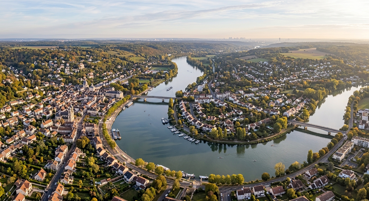 Vue aérienne de la Seine entre Bezons et Colombes
