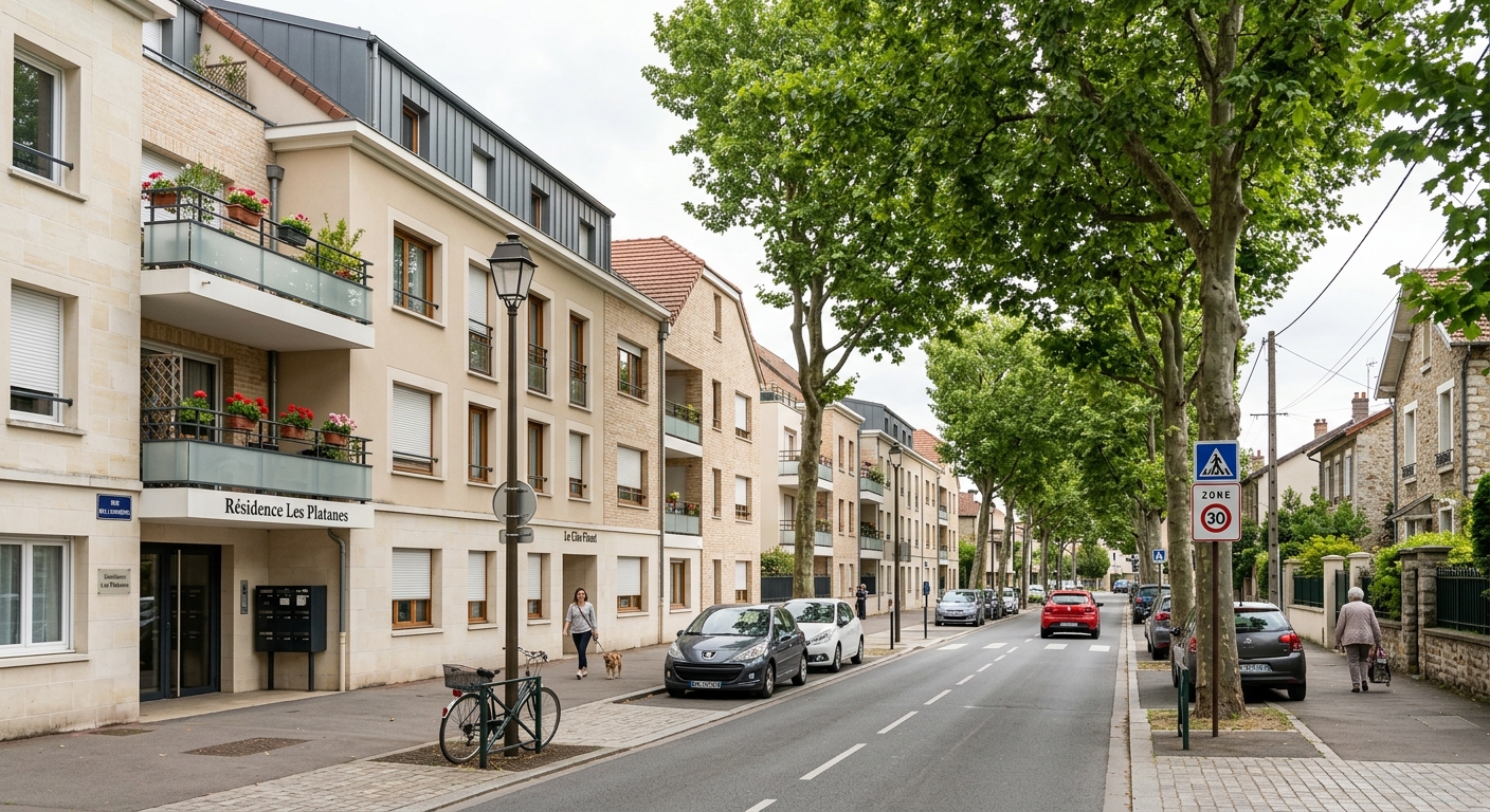 Rue résidentielle avec immeubles neufs à Colombes