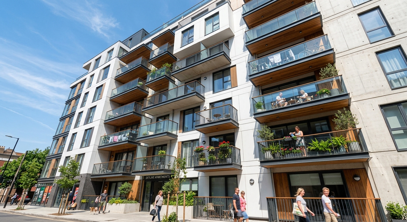 Façade d'un immeuble neuf financé par un crédit immobilier