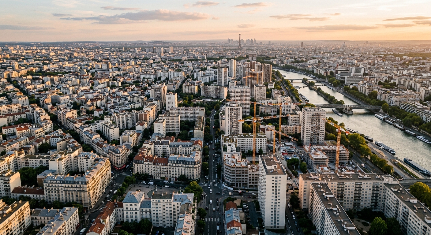 Skyline urbain francilien illustrant le contraste entre les Hauts-de-Seine et la Seine-Saint-Denis