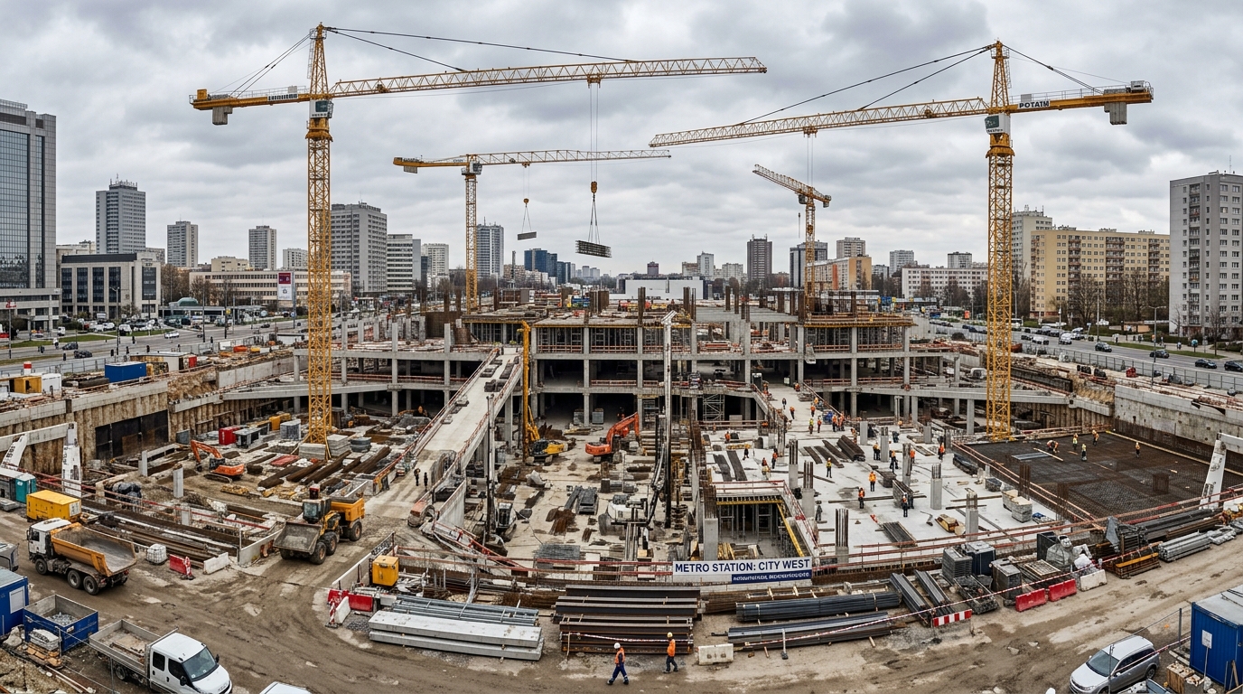 Chantier de construction d'une future gare du Grand Paris Express en Seine-Saint-Denis