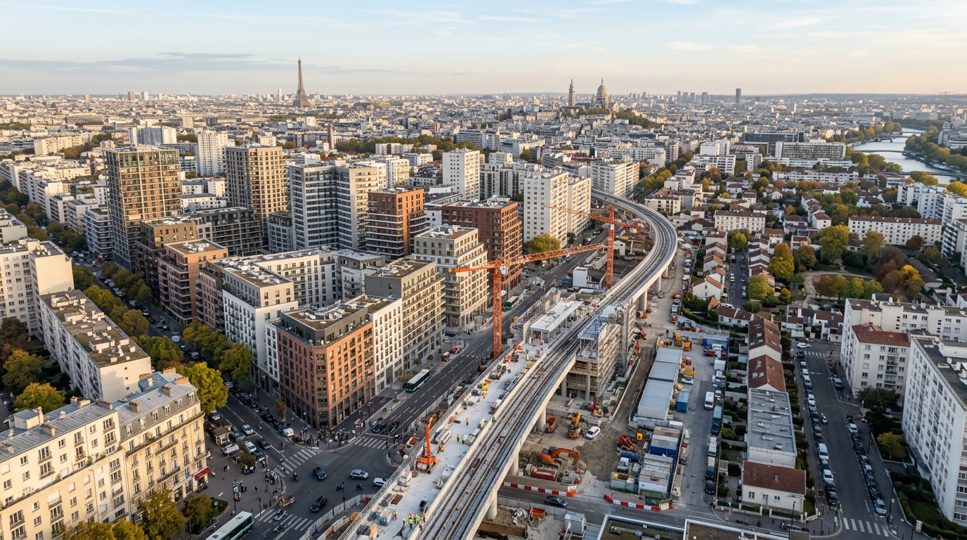 Vue aérienne d'un quartier résidentiel dense en Seine-Saint-Denis