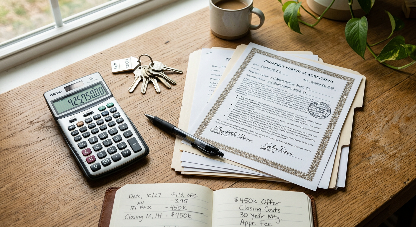 Calculatrice et documents immobiliers pour estimer une plus-value