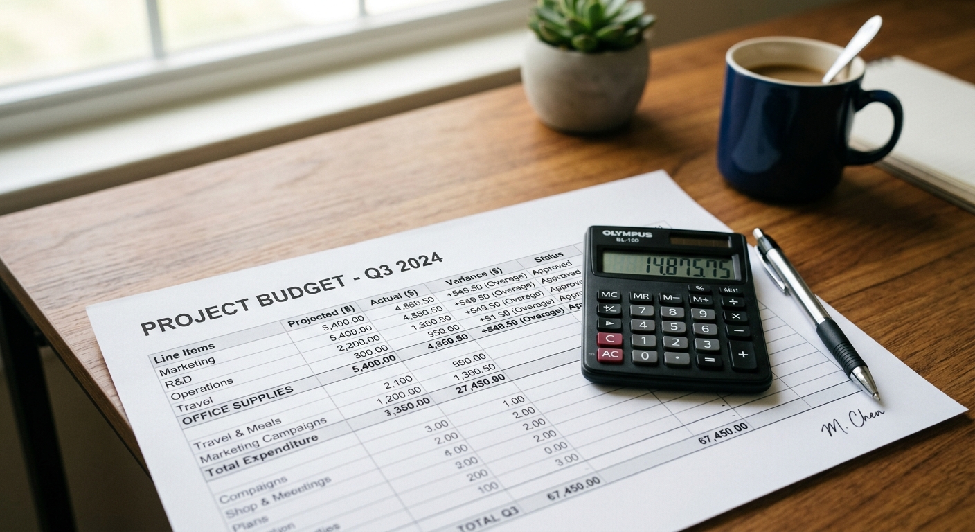 Document budgétaire de copropriété avec calculatrice pour estimer les charges d'un logement neuf