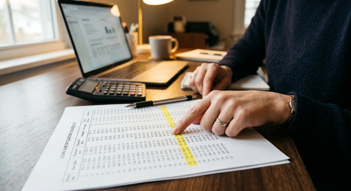 Mains pointant des lignes surlignées sur un document financier