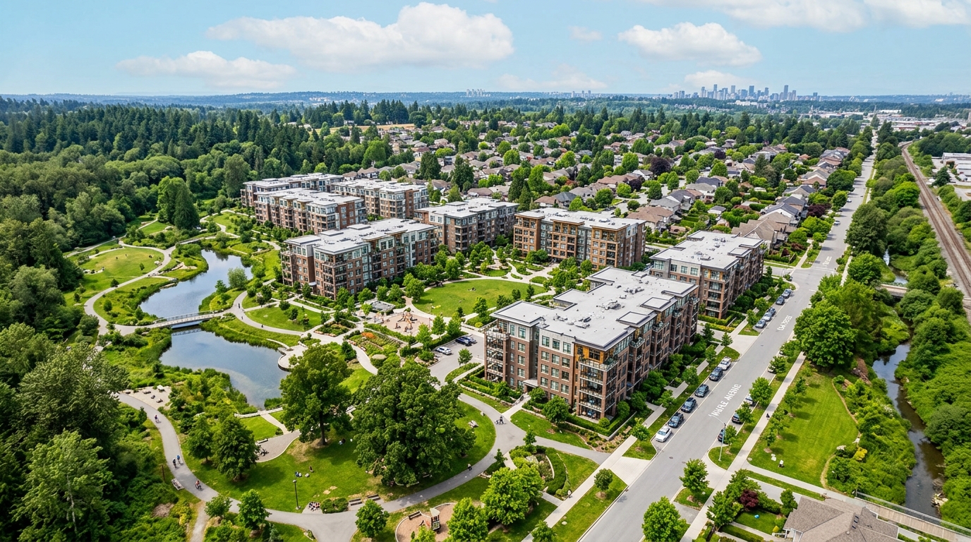 Vue aérienne de quartiers résidentiels neufs à Bagneux