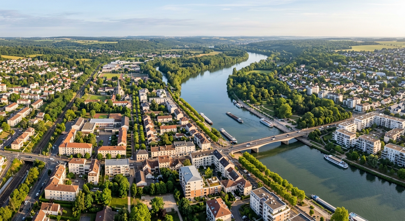 Vue aérienne d'Épinay-sur-Seine et des bords de Seine