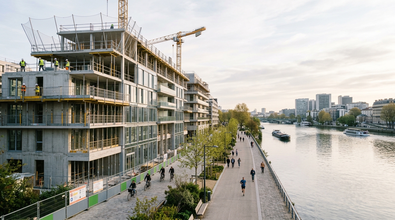 Chantier de construction résidentielle proche d'un futur axe de transport