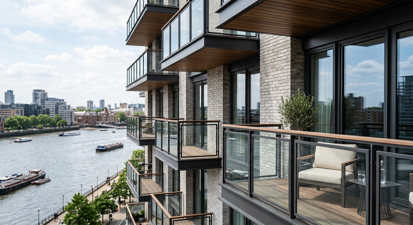 Façade d'immeuble neuf avec balcons donnant sur la Seine