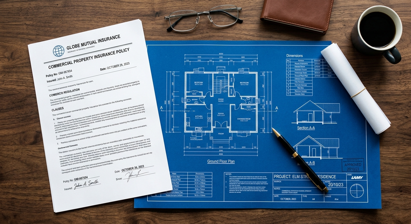 Document d'assurance dommages-ouvrage et plan de construction