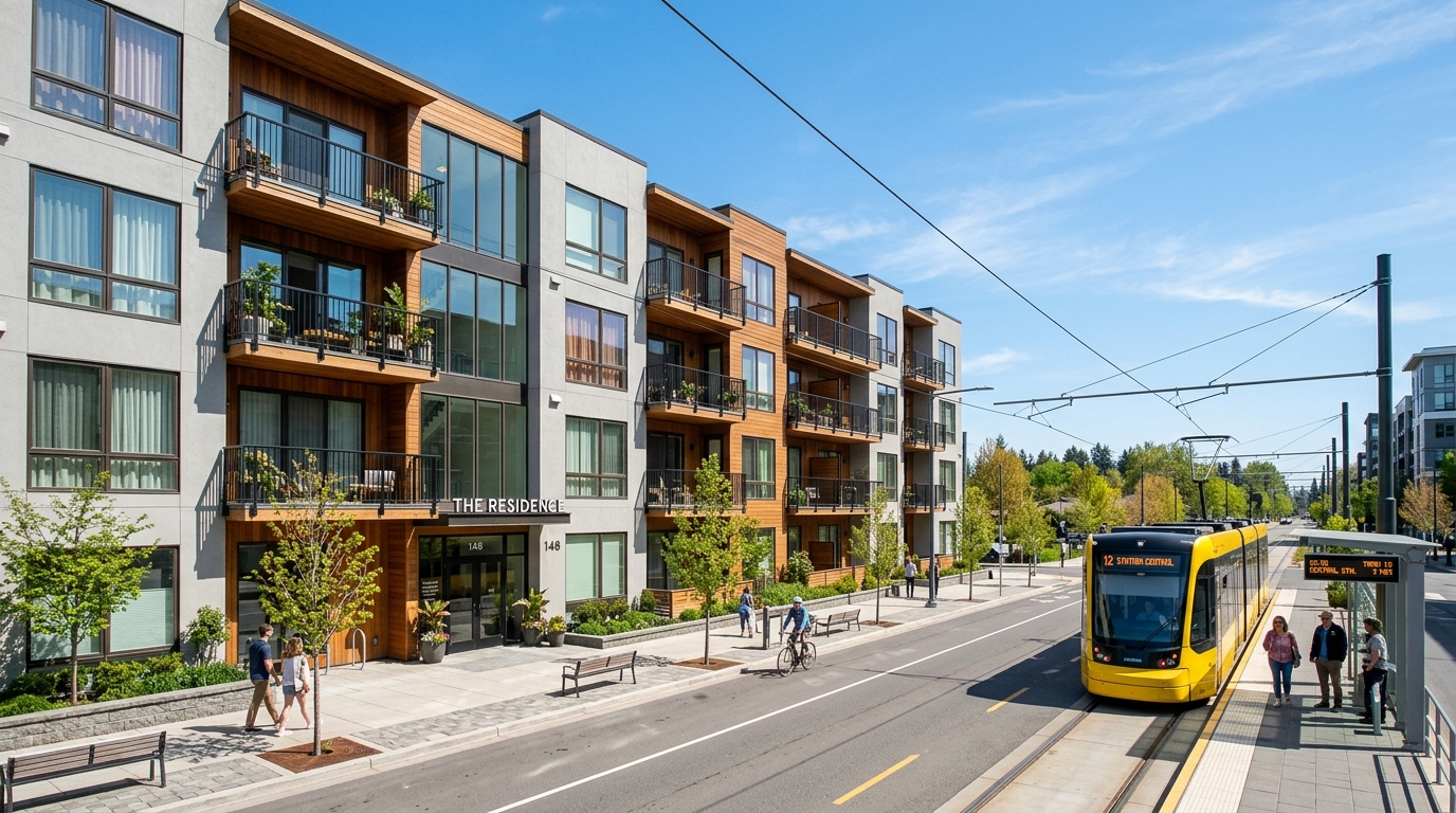 Façade d'un immeuble neuf à Bezons proche du tramway