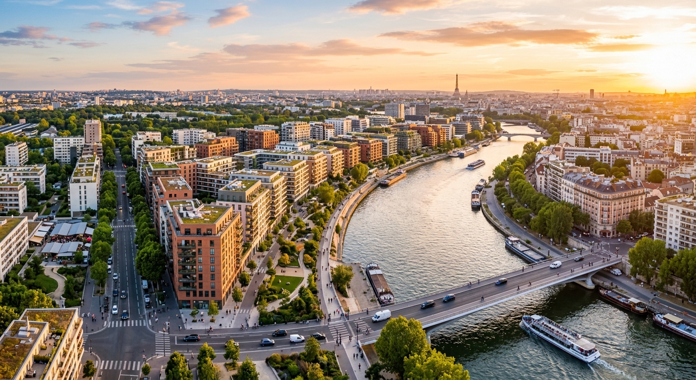 Vue aérienne des bords de Seine et des programmes neufs à Bezons