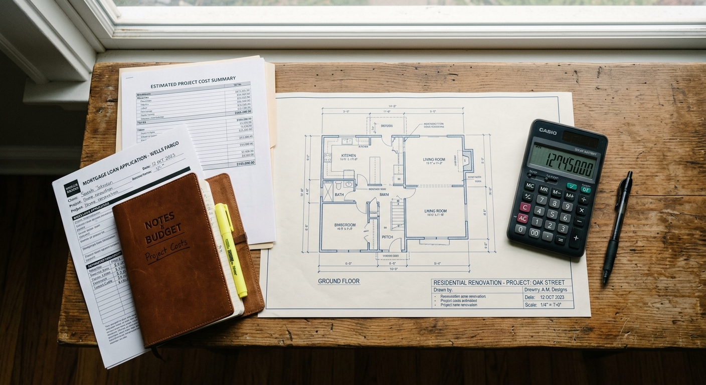 Documents financiers et plan d'appartement neuf sur un bureau