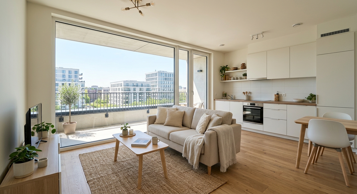 Salon lumineux d'un appartement neuf T2 ou T3 à Clamart