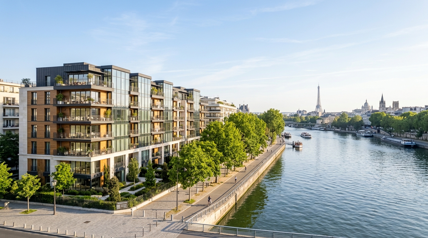 Immeuble neuf en bord de Seine dans les Hauts-de-Seine