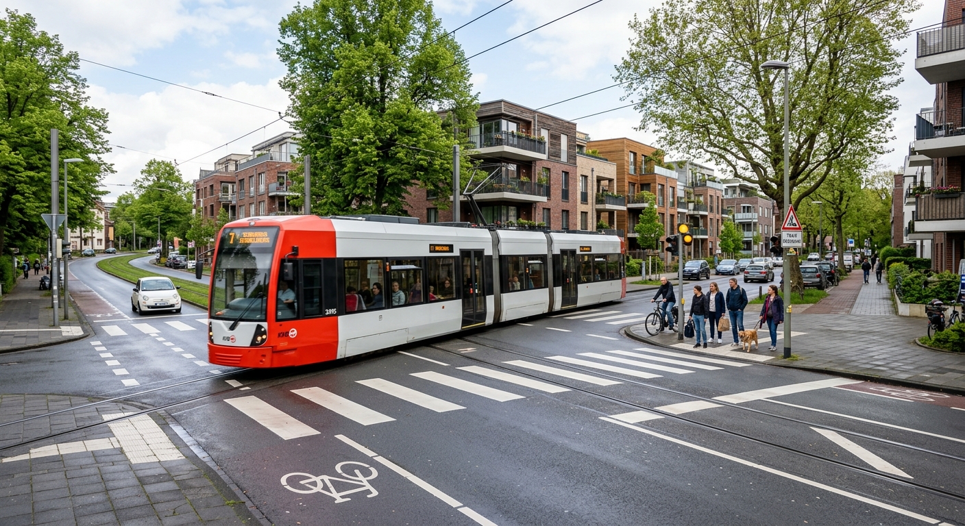Tramway T2 traversant un quartier résidentiel de Bezons
