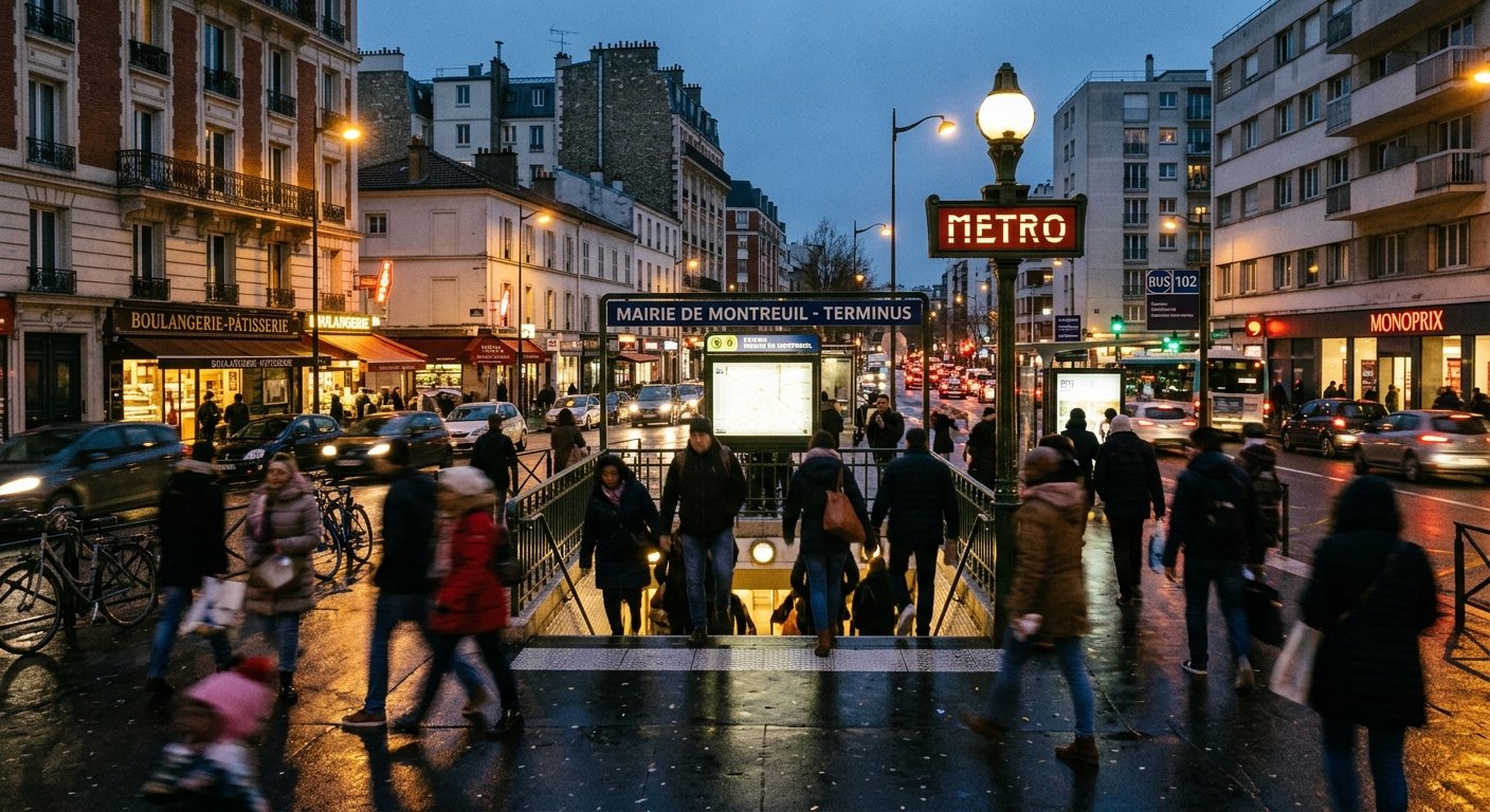 Entrée de station de métro terminus desservant Bobigny