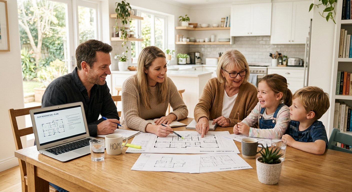 Famille planifiant l'achat d'un appartement neuf grâce à une donation
