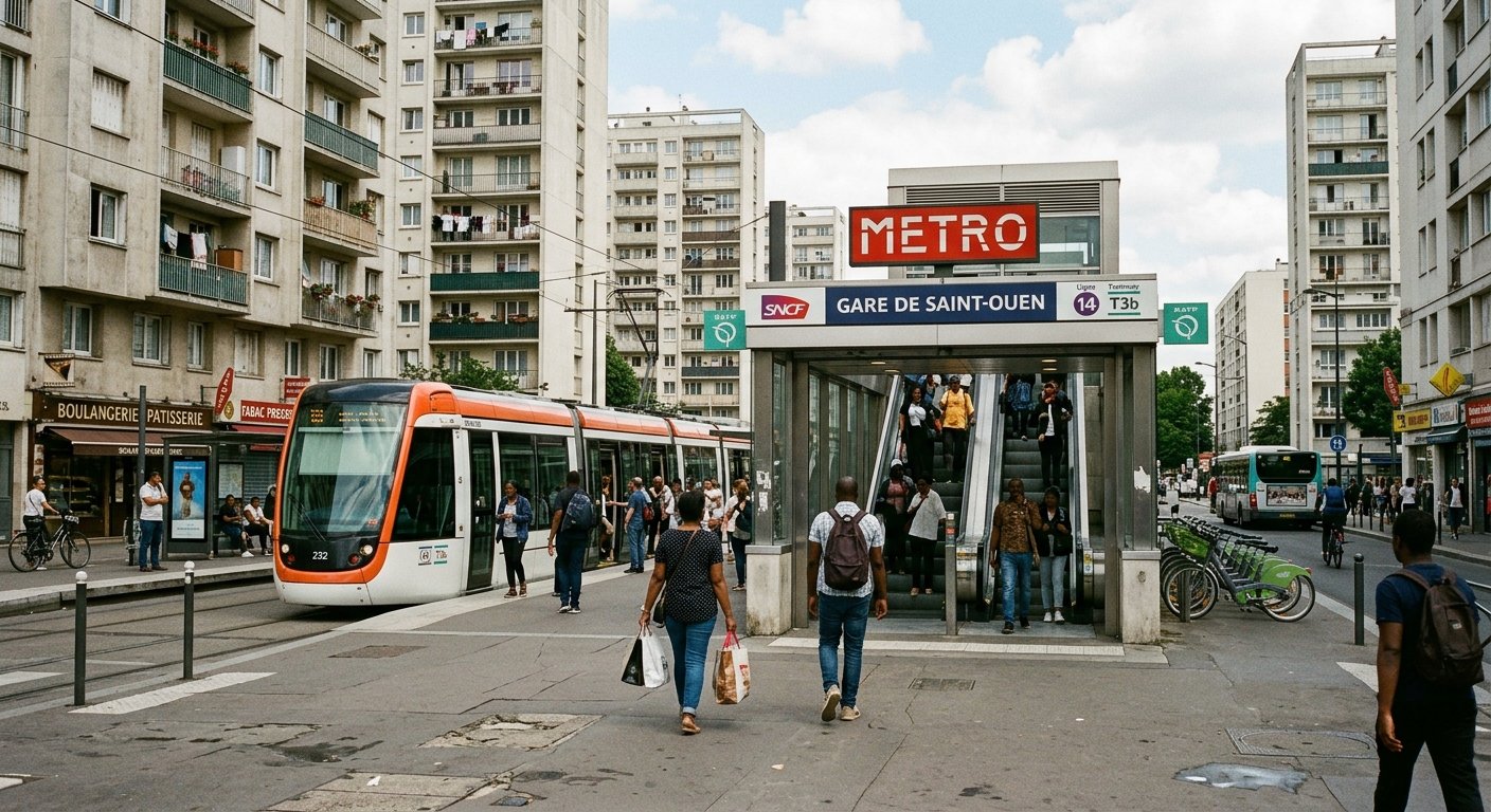 Station de tramway et métro dans une ville résidentielle dense