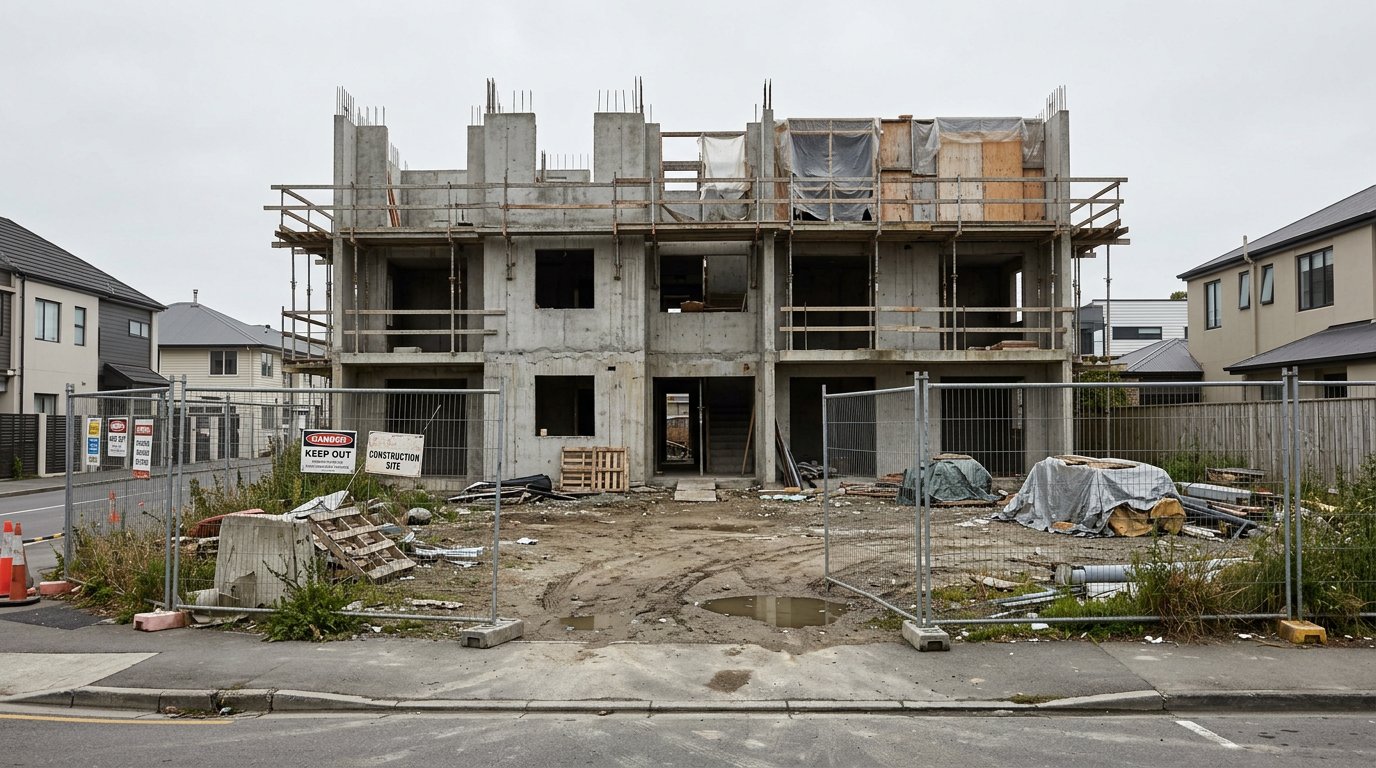 Chantier immobilier arrêté et bennes retirées, signaux d'alerte d'un promoteur en difficulté